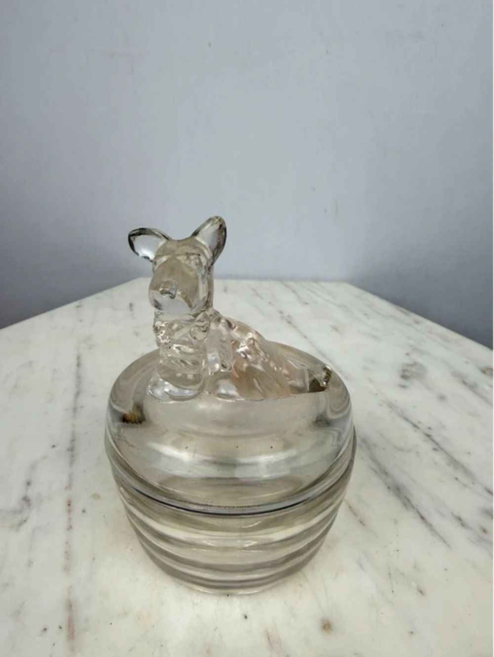 Vintage Clear Glass Scottie Dog Lidded Candy Dish Trinket Jar